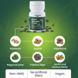 Bottle of Laxmi Vilas Ras with ingredients on a green background