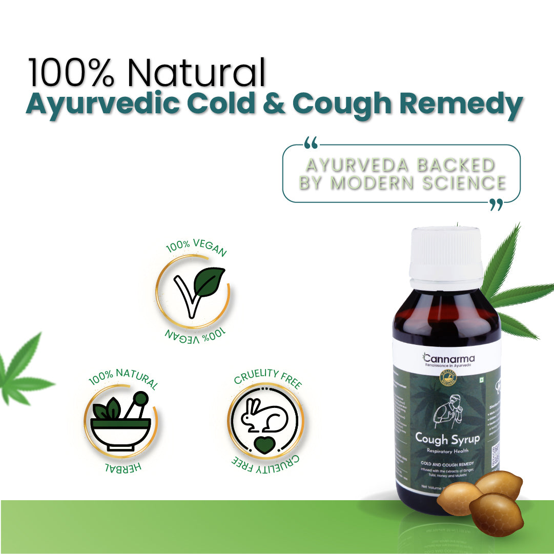 Cannarma 100% Natural Ayurvedic Cough Syrup for effective cold relief, vegan and cruelty-free
