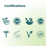 Cannarma Roll On featuring certifications for 100% natural ingredients, GMP, AYUSH approval, and lab testing