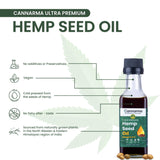 Cannarma Ultra Premium Hemp Seed Oil in bottle with omega-3-6-9 benefits and vegan ingredients