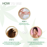 Instructions for using Cannarma Hemp Aloevera Gel for skin care and scalp massage