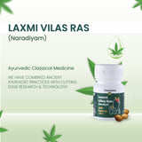Laxmi Vilas Ras by Cannarma, Ayurvedic cold and cough remedy in a white bottle with green leaves