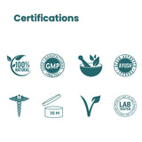Certifications for Cannarma Cold & Cough Products, including 100% Natural and Lab Tested icons