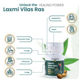 Cannarma Laxmi Vilas Ras Ayurvedic Supplement for cold, cough, and flu relief with health benefits outlined