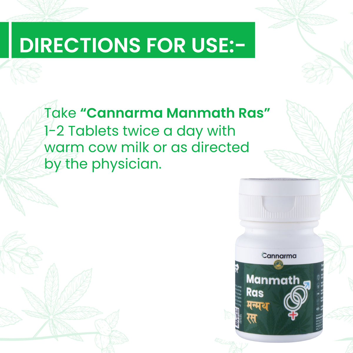 Cannarma Manmath Ras Tablets for Sexual Wellness with Directions for Use on Package
