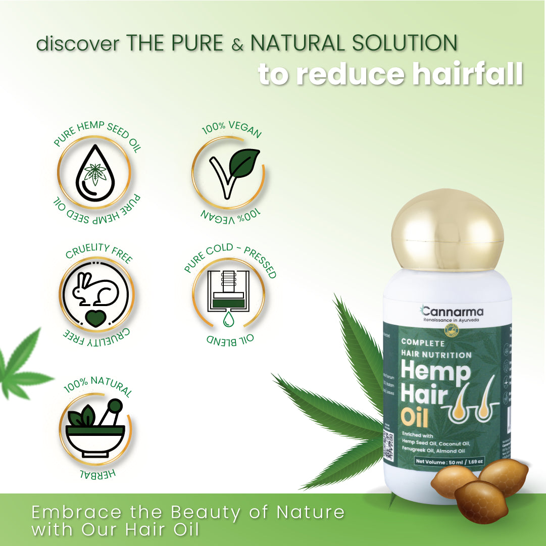 Cannarma Hemp Hair Oil for complete hair nutrition, vegan and cruelty-free formula to reduce hair fall