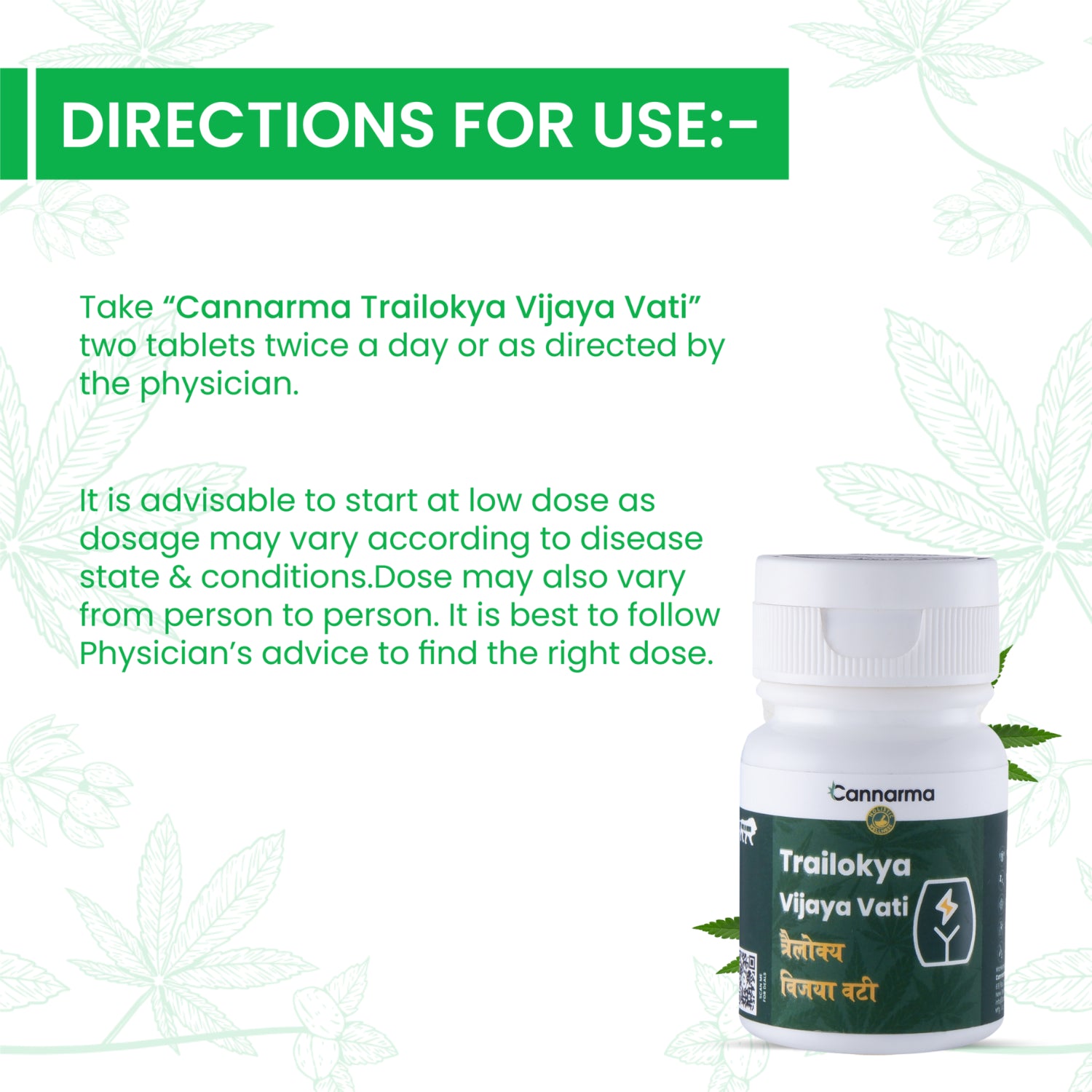 Cannarma Trailokya Vijaya Vati Pain Tablets with usage directions for effective relief