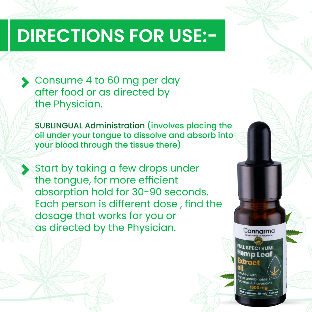 Cannarma Full Spectrum Hemp Extract Oil with dosage instructions for daily use and sublingual administration