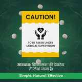 Caution sign with medical supervision text on a green background with hemp leaves.