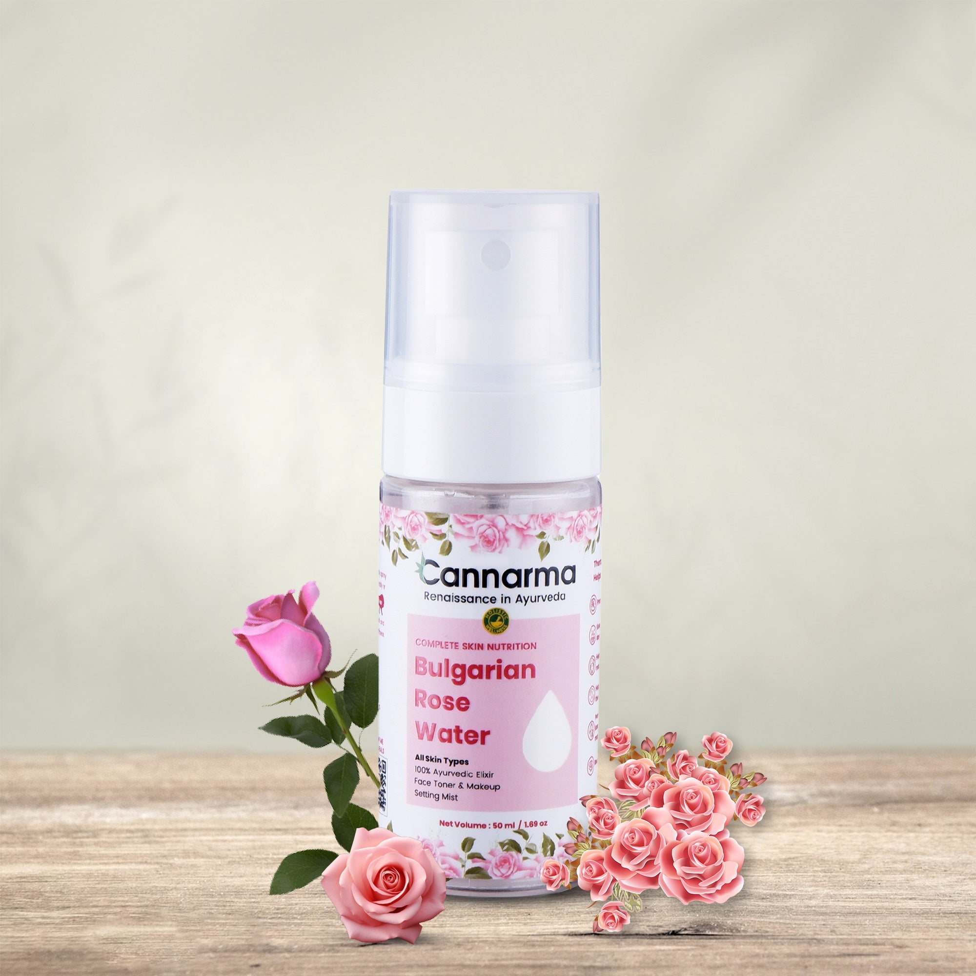 Cannarma Bulgarian Rose Water Skin Care Spray with Floral Accents for Hydration and Refreshment