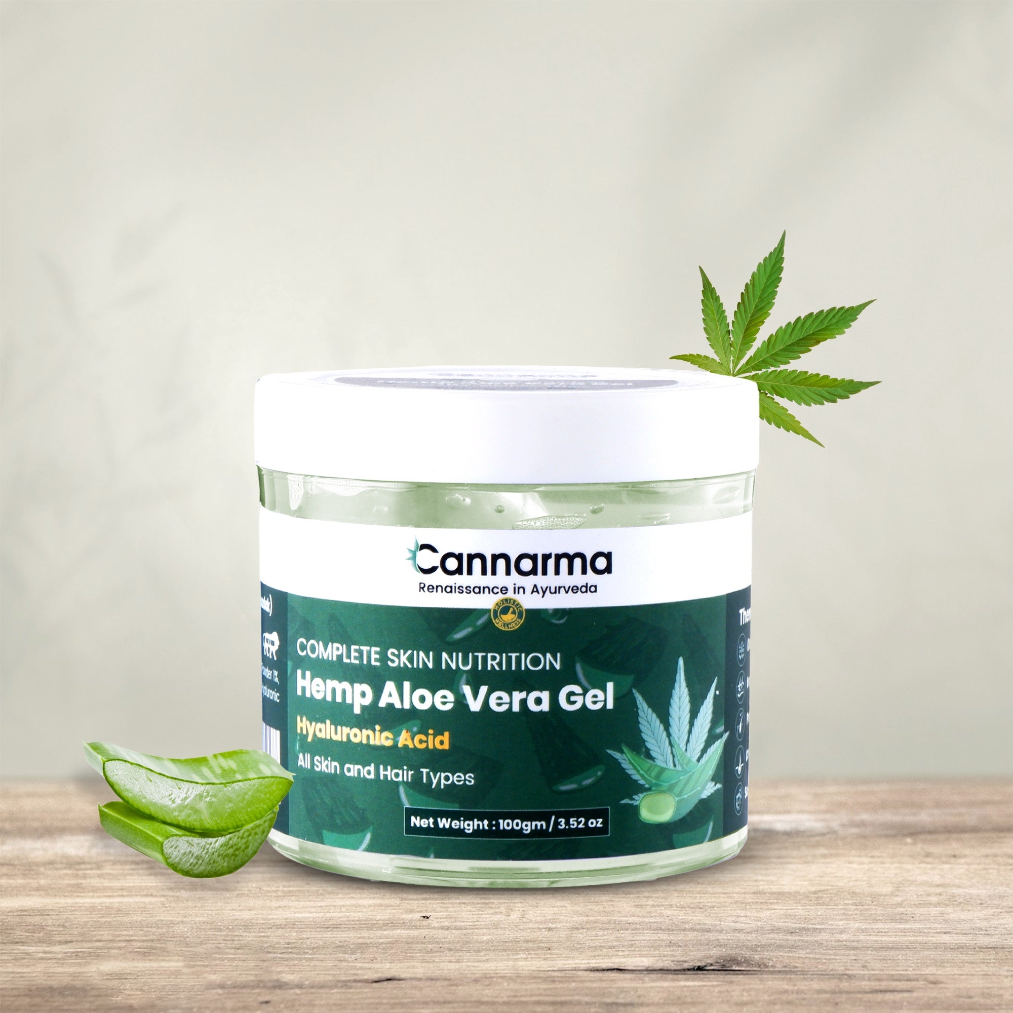 Cannarma Complete Skin Nutrition Hemp Aloe Vera Gel with Hyaluronic Acid for All Skin Types