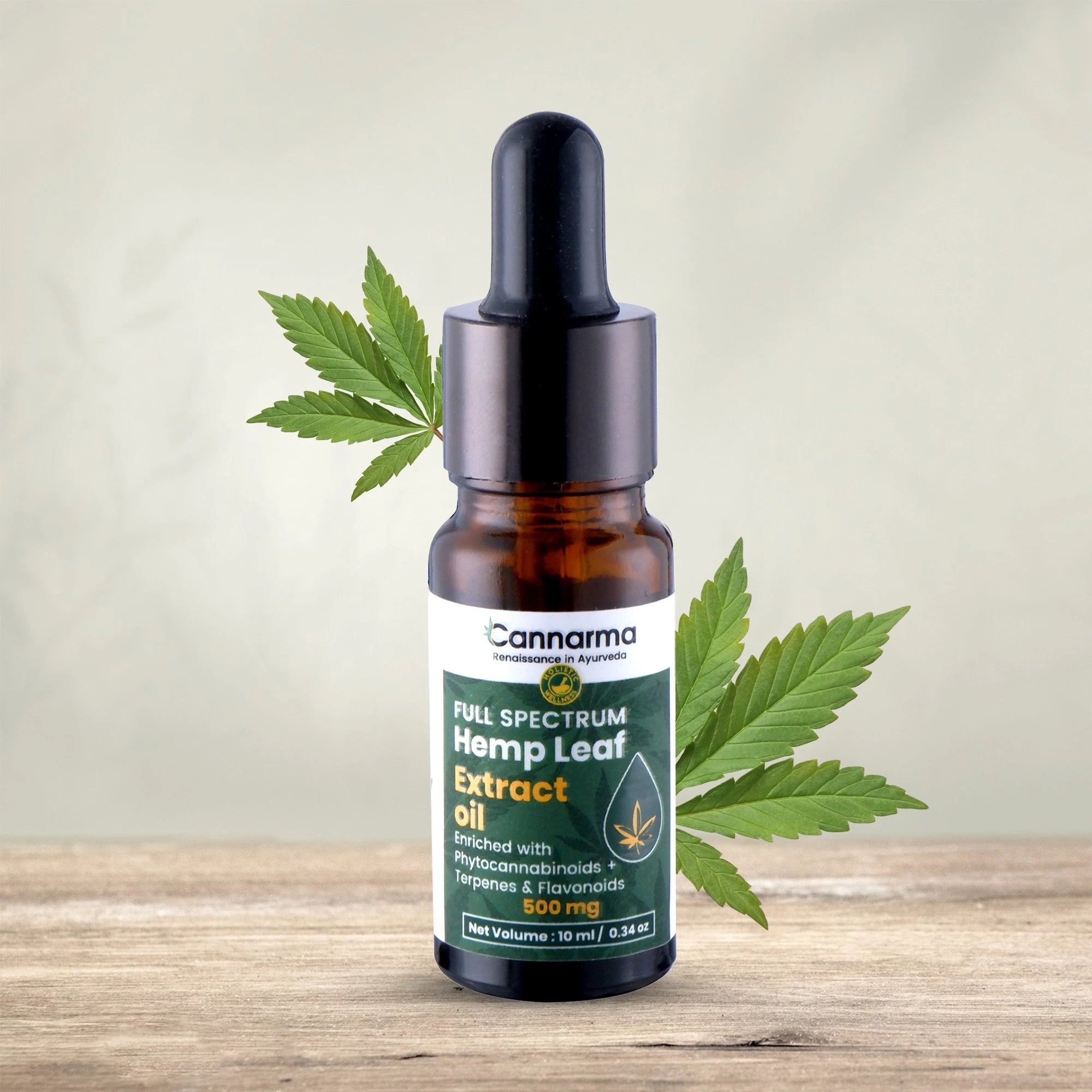 Cannarma Full Spectrum Hemp Leaf Extract Oil with Phytocannabinoids and Flavonoids, 500mg, 10ml bottle