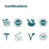 Certifications for Cannarma Cold & Cough Products, including 100% Natural and Lab Tested icons