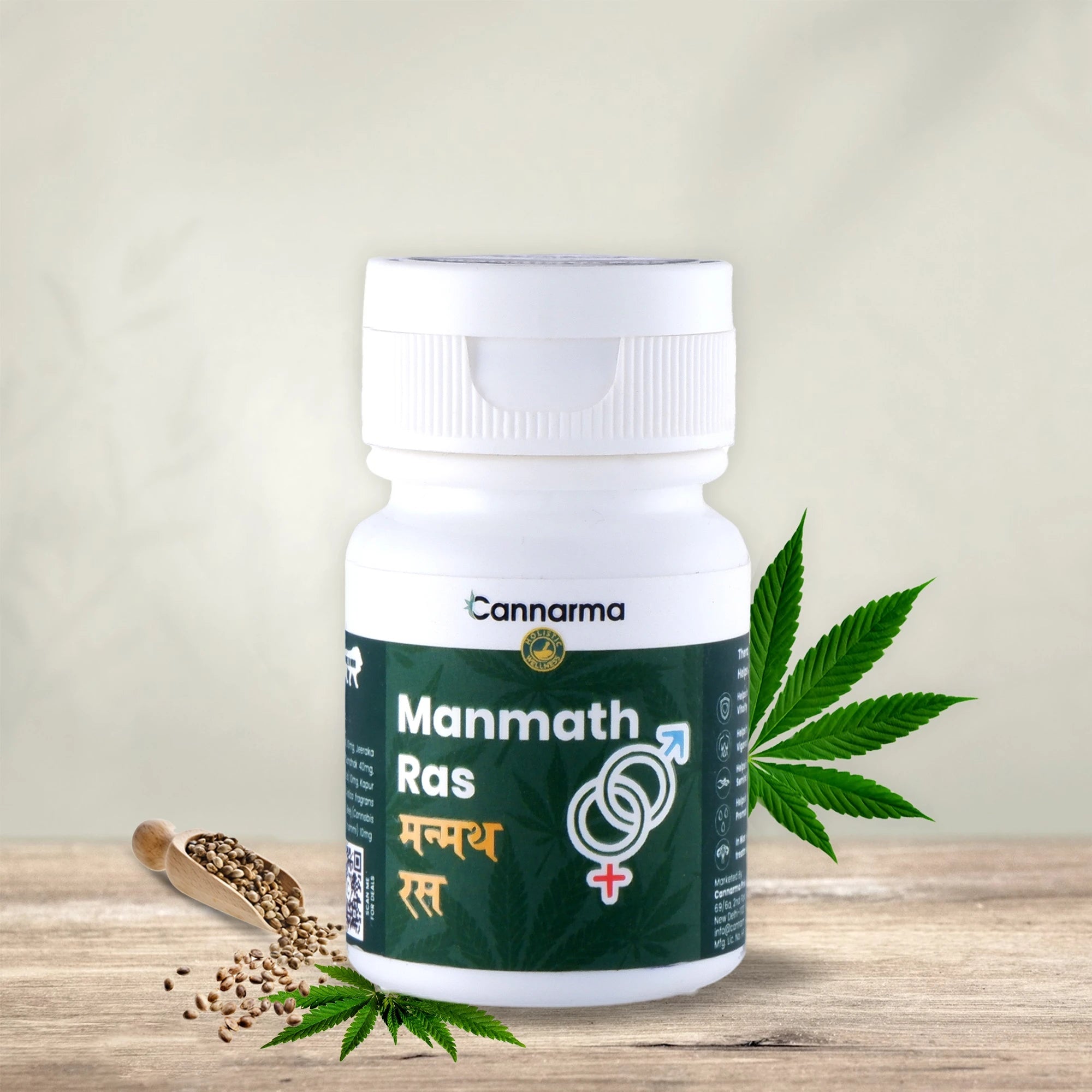 Cannarma Manmath Ras Herbal Supplement for Sexual Wellness and Vitality in a White Container