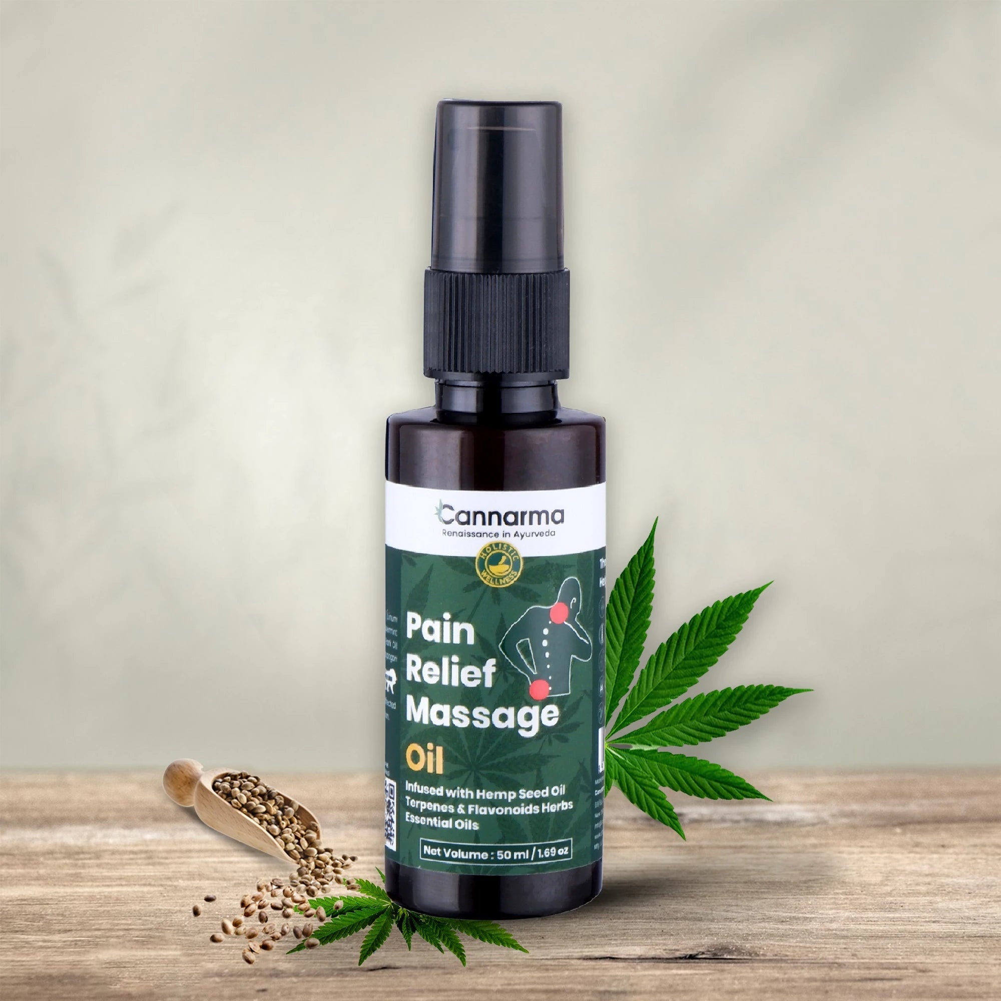 Cannarma Pain Relief Massage Oil with Hemp Seed and Essential Oils for soothing discomfort