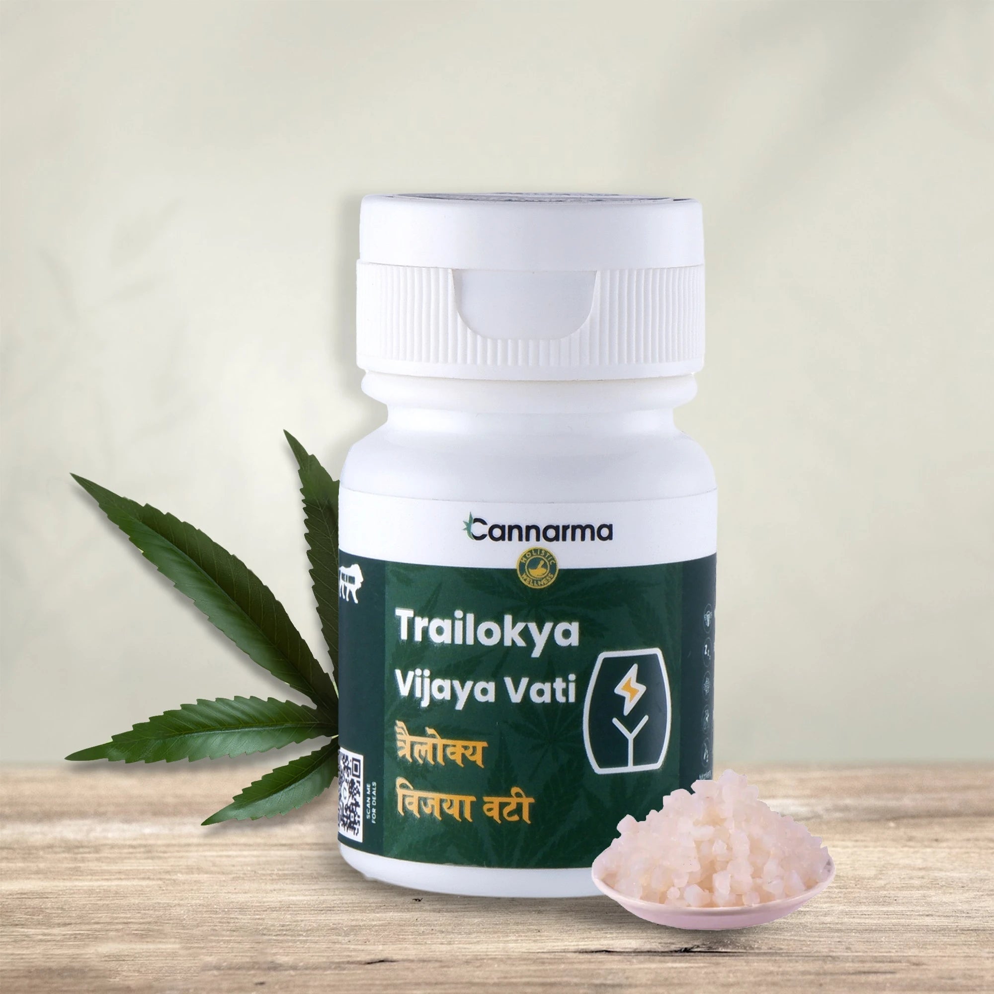 Cannarma Trailokya Vijaya Vati Pain Tablets in White Bottle with Natural Ingredients for Pain Relief