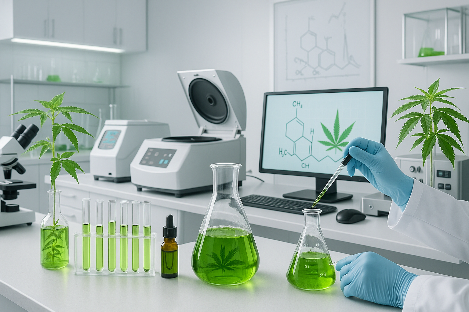Innovation with Formulation, image should be faceless and look like a hemp testing lab