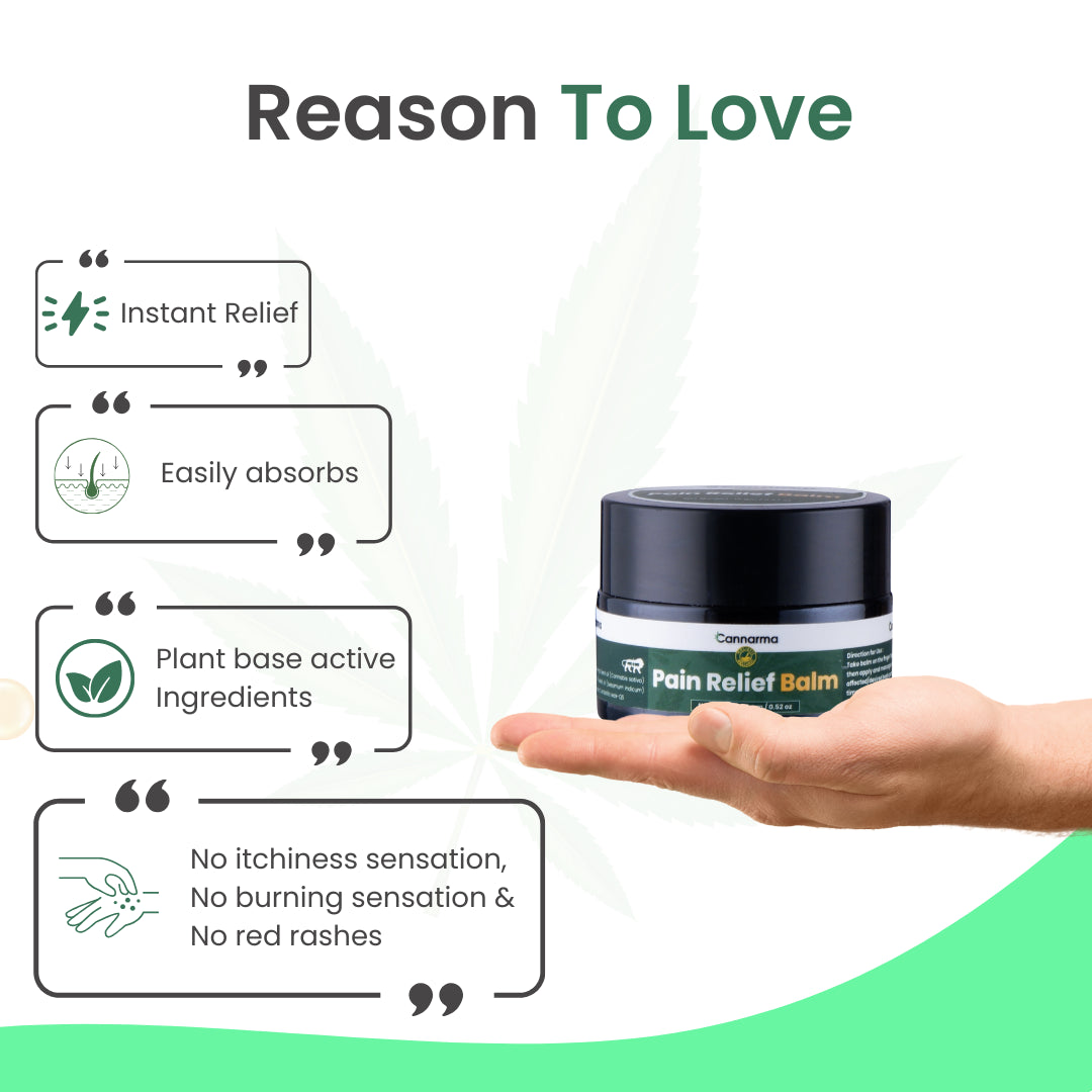 Cannarma Pain Relief Balm in a jar offering instant relief with plant-based active ingredients
