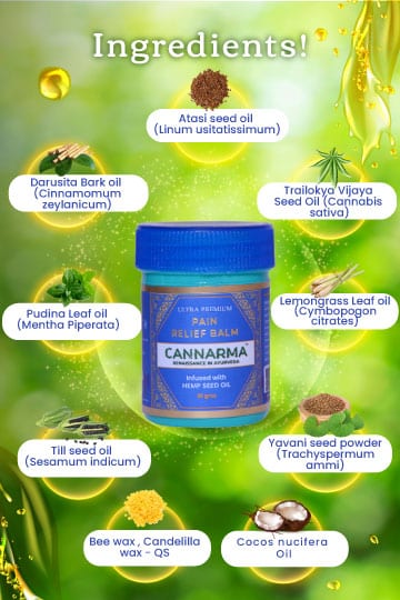flyer showing ingredient of cannarma hemp pain relief balm